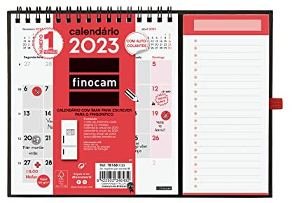 Finocam - Kalender 2023 für Kühlschrank Neutro mit Magnet zum Schreiben Januar 2023 - Dezember 2023 (12 Monate) Portugiesisch