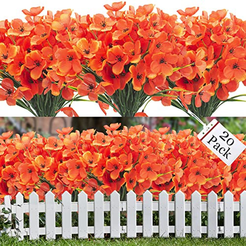 Lot de 20 fleurs artificielles d'hortensia en soie (orange)