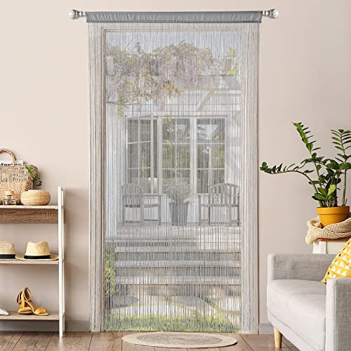 MIULEE Fadenvorhang Insektenschutz Türvorhang für Balkone Raumteiler Fadengardinen Grau 90 x 245 cm