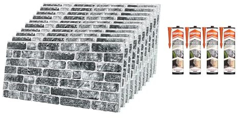 Izodekor - Lot de 10 panneaux muraux 3D en polystyrène - 4 cartouches de colle Akfix 310 incluses pour la fixation - Vieille rue.