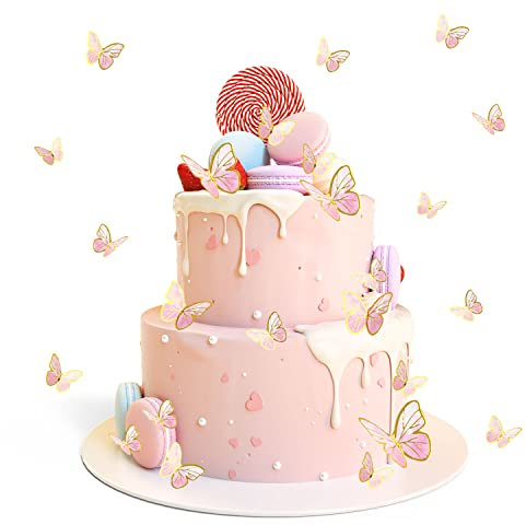 33 Stück Schmetterlings-Kuchendekorationen - Lebhafte 3D-Schmetterlings-Cupcake-Aufsätze für Geburtstag, Hochzeit, Party & Kuchenwand (Rosa)