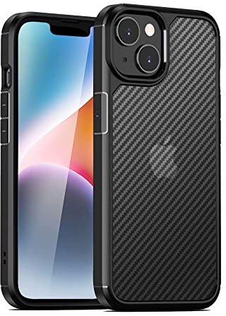 TEOPHA iPhone 14 Case, Carbon Fiber Protective Cover for iPhone 14, Military Shockproof, Anti-Fingerprint Translucent Anti-Scratch Phone Case for iPhone 14 (6.1 inch), Black
