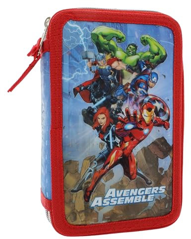 Etui Avengers Marvel 3 Fächer und 3 Reißverschlüsse Schultasche für Stifte und Farben Komplett mit dreifachem Fach