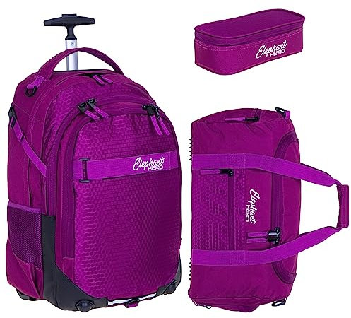 Elephant 3 Teile Set Trolley Hero Signature Schultrolley Schulranzen Trolly Sporttasche Mäppchen 12800 (Wild Berry 12994 (Violett))