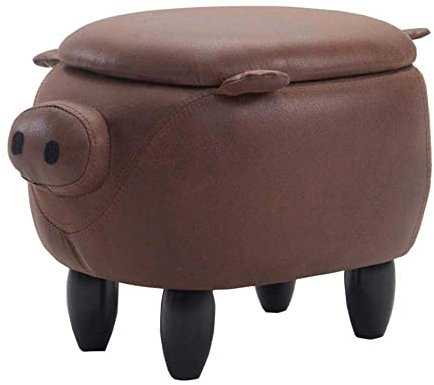 Leder-Tier-Fußhocker, Kleiner Stauraum, Ottomane, Schwein, Kleiner Fußhocker, Fußstütze, Sofa, Wohnzimmer, Schlafzimmer, Wechselschuh-Fußstütze – Braun