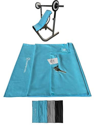BIZEPSKARL Premium Mikrofaser Fitnesshandtuch - 120 x 50cm - Mikrofaserhandtuch mit Magnet, Hantelbankbefestigung, Reißverschluss-Tasche & Netztasche - Sporthandtuch - Fitnesszubehör