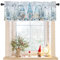 CosyBright Fenstervolant für Weihnachten, Motiv: blaue Zwerge, Schneeflocken, Weihnachtsbaum, Stangentasche, Vorhang, Volant, 106,7 x 30,5 cm, Vögel, Winterblau, Weihnachten, Küchenvolant für