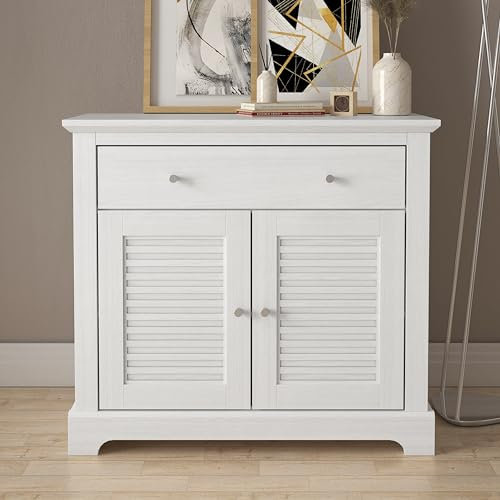 Galano Milan 2 Door 1 Drawer Sideboard - Cabinet Storage Organizer for Your Home - Storage Sideboard - Adjustable Shelves - Pearl White Oak