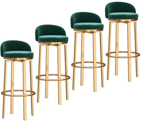 Guyifuny 360° drehbare Barhocker aus Samt mit Rückenlehne, hohe Barhocker aus Metall, Pub-Stühle für das Esszimmer auf der Pub-Insel, Blau, 4 Stück, 25,6 Zoll hoch, Grün, goldene Beine