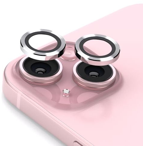 JEHOO 4 Pieces Camera Lens Protector for iPhone 15 Plus/iPhone 15/iPhone 14 Plus/iPhone 14, 2 Packs Ultra-tough HD Individual Lens Protectors, Scratch Resistant Anti-Scratch(Silver)
