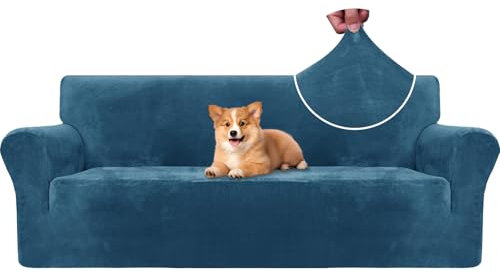 CYCMACO Samt Sofa Überzug 3 Sitzer, Sofabezug Elastische, Couch Überzug Haustier Katze Hunde, Universal Sofa Cover Moderne, Sofahusse Mit Armlehnen, Sofaschoner rutschfest, Pfau Blau
