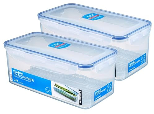 LocknLock Dosen 2er Set HPL848 Vorratsdosen mit Ablaufgitter 3,4 L - Maße (LxBxH): 297 x 152 x 118 mm - Geeignete Dosen zum Einfrieren und Mikrowelle - Lock and Lock Dosen Food Box Meal-Prep-Boxen