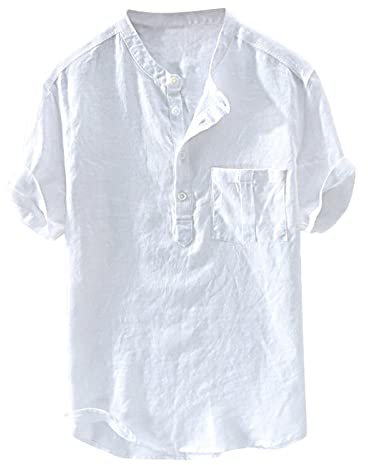 Leinenhemd Herren Einfarbig 3Xl-6Xl：Kurzarmshirt Herren Mit Brusttasche Freizeithemd Mit Knopfleiste Oversized T-Shirt Loer Businesshemd Casual Herrenhemd Passform Henley Shirt Bügelleichtes