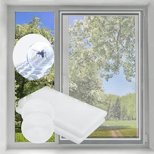 Bokaiya Zanzariera Finestra 130 x 150cm, 2 Pezzo Zanzariera Fissa Regolabile, Zanzariera da Finestra, Zanzariera Adesiva, Zanzariera Finestra Adesiva per Finestra Anti-Zanzariera (Bianco)