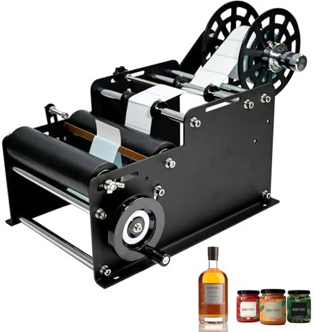 Crenicelif Máquina etiquetadora manual de botellas, aplicador de etiquetas de botellas, máquina etiquetadora redonda manual ajustable para botellas de diámetro de 0.8 a 4.72 pulgadas (negro, 1