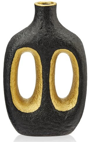 Arborus Donut Vase Keramik Vase Deko Schwarz Gold Vase 24 cm Blumenvase Matt Ästhetik Dekovase Modern Vase für Tisch Deko Regal Deko Wohnzimmer Deko Schlafzimmer Deko Home Deko Küche Deko Büro Deko