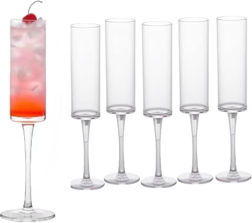 6 Pcs Plastic Unbreakable Champagne Flutes| Champagne Glasses Stemware| Reusable Acrylic Toasting Champagne Goblets|Prosecco Mimosa Cocktail Flutes Glass for Wedding Birthday Christmas Party( 6 OZ)