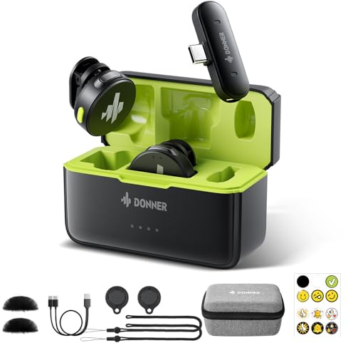 Donner Microfono lavalier wireless con tipo C per iPhone 15, microfono da bavero plug-play per iOS e Android con cancellazione del rumore, 305M 40H 48KHz 24Bit, mini microfono professionale a doppio