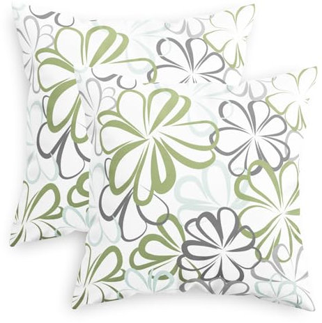 CaliTime Wurf Kissenbezüge Pack von 2 Gemütlichen Fleece Linie Blumen Dekorative Kissenbezüge für Couch Bett Sofa Bauernhaus Dekoration 45 x 45cm Salbei Grün Grau Jade Grau