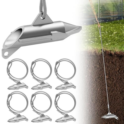 6 PCS Ground Anchors for Sheds, Heavy Duty Earth Anchors for Trapping, Arrow Shed Anchors Kit with 30 Cable for Fixing Fence, Greenhouse, Carports, Gazebo, Tent, Swing Set, Playset
