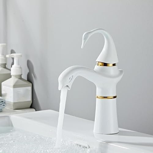 SFEWF Wasserhahn, Waschbecken-Wasserhahn, Gold und Weiß, Schwanen-Wasserhahn, Messing, Schwarz, Badezimmer-Wasserhahn, Badezimmer-Waschtisch-Wasserhahn, Mischbatterie,