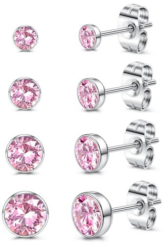 YADOCA 4 Paare G23 Titan Ohrringe Hypoallergen für Damen Herren Mädchen Rosa Titan Ohrstecker Cubic Zirkonia Medizinische Ohrringe für Empfindliche Ohren 3/4/5/7mm