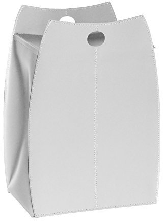 LIMAC Design PAUL Wäschesammler aus Leder mit Baumwollinnensack, Wäschekorb mit Deckel, Wäschebox modern, Laundry Baskets für Waschküche, Hergestellt in Italien (Weiß)