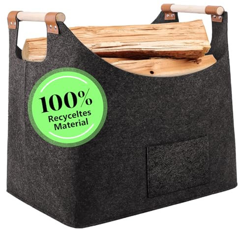 XHYASD Cesto para Leña Cesta de Fieltro para Leña,leñero Interior,Leñero Interior Rustico,Sacos Para Leña,Cesta Esparto para Leña,Bolsa de Leña de con asa para Compras Madera Periódicos Juguetes Ropa