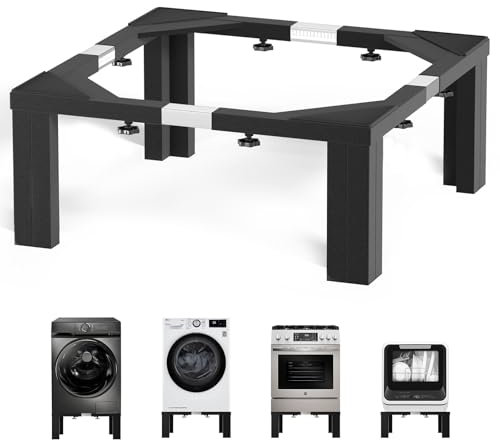 Chinchilla Pedestal de lavandería de acero inoxidable resistente, pedestales universales de 12 pulgadas de altura para lavadora y secadora, soporte universal ajustable para lavadora y nevera (negro)