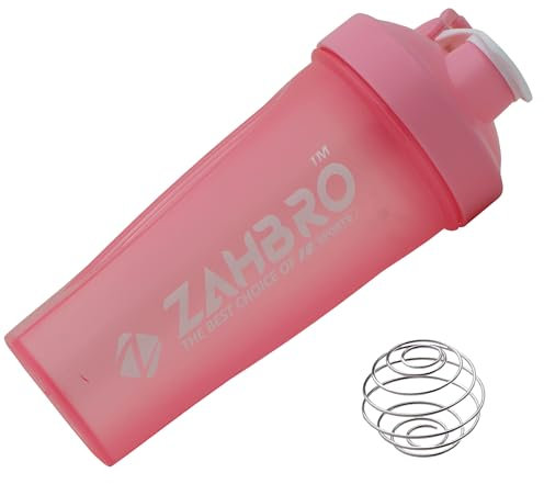 ZAHBRO Protein Shaker Bottle with Spring Wire Ball – 600ml | BPA-Free | Premium Quality, Perfect for Mixing Powdered Shakes, Dish Washer Safe (Pink)