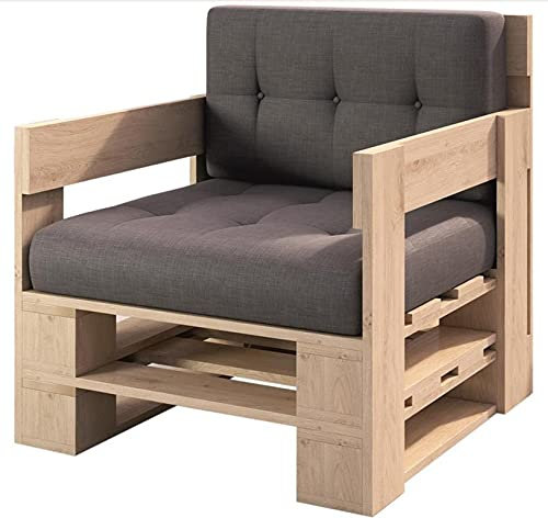 Lermowood Palettenmöbel Mp Sessel 80 x 60 x 30 cm Natur | Europaletten Indoor und Outdoor Lounge Gartenmöbel Holz Gartenmöbel Set Lounge Möbel Terrasse Balkon Loft Stil Paletten