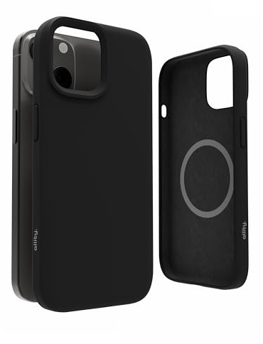 Allity Handyhülle für iPhone 15 Silikon Case Mag Schwarz 6,1 Zoll - Schutzhülle Schmutzabweisend - Kratzfest und rutschfest - Erhöhten Kanten für Kameraschutz - Perfekter Schutz für Ihr Smartphone