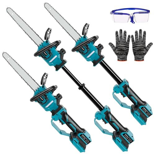 JUDANNA Motosega a batteria, 2 in 1, per batteria Makita da 18 V, mini motosega da 12 pollici, 6300 giri/min, motore senza brushless, sega per potatura elettrica, asta allungata, 32,5 cm
