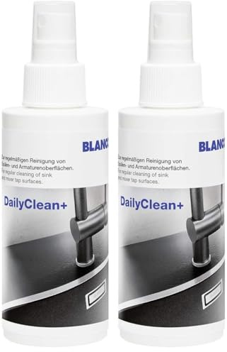 BLANCO DailyClean+ | Reinigungsmittel und Pflegemittel für Spülen und Armaturen | Professioneller Kalkentferner für saubere Küchen | 150ml Spray | Abperleffekt für Küchenarmaturen (Packung mit 2)