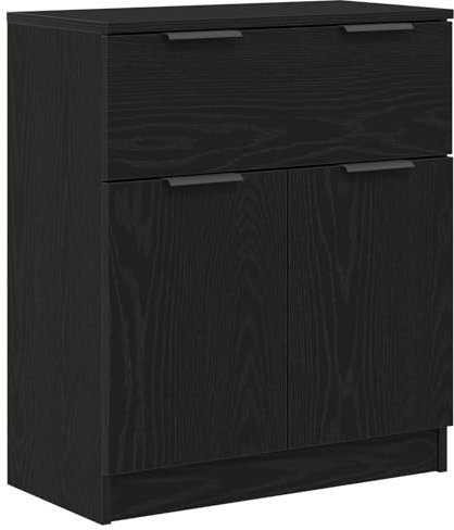 vidaXL Schickes Schwarzes Eichen Buffet Sideboard Mit Texturiertem Finish Und Viel Stauraum Für Esszimmer Wohnraum Möbel Modernes Holzmöbel Stilvolle Einheit Hausorganisation Funktionale Dekoration