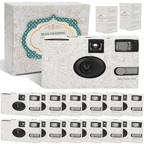 12 Pack Disposable Cameras for Wedding Bulk, 35mm Golden Rose Single-Use Film Cameras with Flash, One Time Cameras for Birthday Party Baby Shower Gathering Wedding, lSO 400 Film,17 Exposures