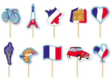 20 Muffin-Picker * FRANKREICH * als Deko für Länderparty und Mottoparty | France Paris Muffindekoration Cake-Topper Rot Weiß Blau Tricoore Party Set