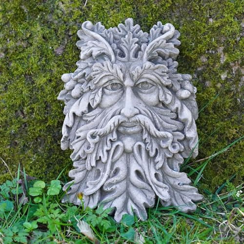 Druid Greenman Stone Plaque | Garden Outdoor Hanging Statue Decoration Ornament
