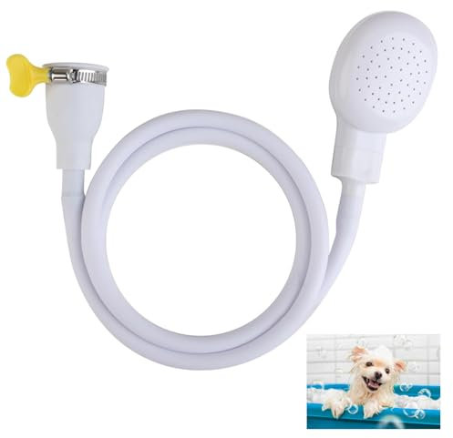 Xiciki Bath Single Tap Shower Head, Sink Single Tap Shower Head Hose Spray, 1.3M Pet Shower Attachment for Taps, Taps Shower Hose with Fit Clamp,Shower Hose for Bathing Baby Pet Dog Cat (White)