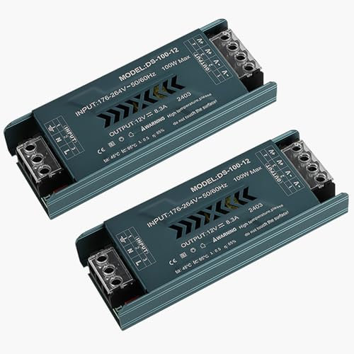 JOYELEC 2 Pezzi Alimentatore switching LED sottile per ingegneria domestica 8.3A 12V 100W ingresso driver trasformatore AC110V AC220V a uscita DC12V adatto per barre luminose LED a bassa tensione