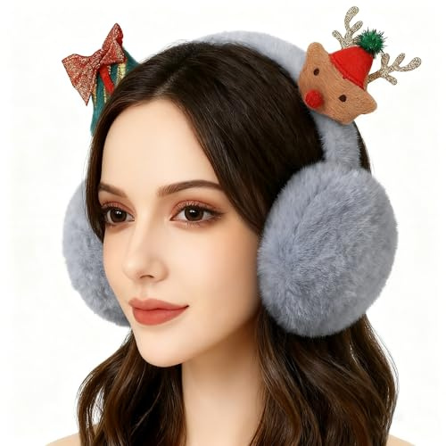 Faxianther Winter Ohrenschützer Kinder Ohrenwärmer mit mit Rentier-Deko Plüsch Ohrenwärmer mädchen Warme Weiche Weihnachtliche Ohrenschützer Kälteschutz Earmuffs für Outdoor Aktivitäten