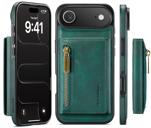 DG. MING für iPhone Air 2-in-1 magnetisches Leder Brieftasche, RFID-blockierende abnehmbare Brieftasche mit 4 Steckplätzen, kompatible normale drahtlose Aufladung, passt nicht MagSafe (grün)