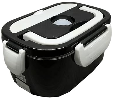 Scaldavivande elettrico,contenitore termico for il pranzo,scaldavivande in acciaio inossidabile,doppio uso for uso domestico e in auto,riscaldamento senza acqua(Black)