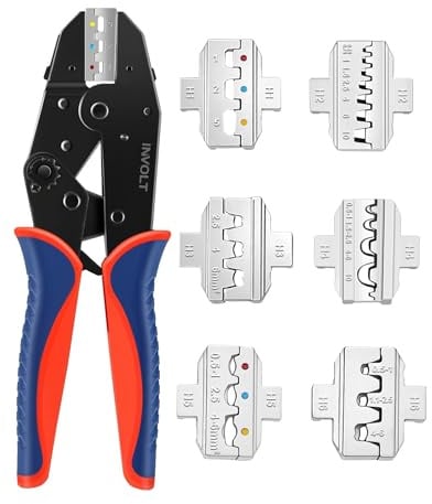 INVOLT Crimpzangen-Set mit 6 Wechselbacken für 0,25-10 mm², Crimpwerkzeug für Kabelschuhe, Flachsteckhülsen, Aderendhülsen, Solarkabel