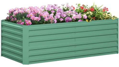Outsunny Raised Beds for Garden, 180 x 90 x 59 cm, Light Green | Galvanised Steel, Outdoor Planters, Multi-Reinforced Rods, for Vegetables, Plants, Flowers and Herbs