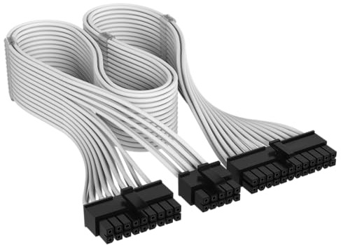 Corsair Elite Premium Type 4 Individually Sleeved ATX 24-Pin PSU Cable – Low-Profile Cable Combs, Triple-Mesh Paracord Sleeve, Compatible Type 4 PSUs – White