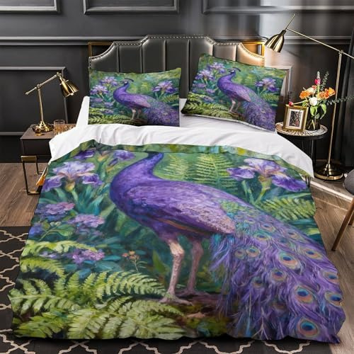 WXLWHR Pfau Bettwäsche Mikrofaser Bettbezug-Set Mit Pflanzen-Design Bettwäsche-Set Mit Kissenbezug Für Kinder, Jugendliche, Erwachsene King（220x240cm）