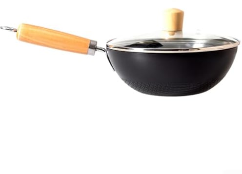 Kleiner Wok im japanischen Stil, 20 cm, für eine Person, mit schmiedeeiserner Konstruktion und chemikalienfreier, unbeschichteter Innenseite, geeignet für Induktionsherde und Herd-Kompatibilität (B-20