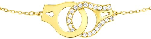 Bracelet MENOTTES Femme Plaqué Or 18 Carats et Oxydes de Zirconium - Bracelet Symbole Union & Amour Ajustable 16,5-19,5cm - Bijou Poinçonné - Finition Or Jaune - Cadeau Anniversaire St-Valentin
