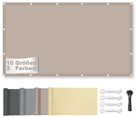 Sonnensegel Wasserdicht Rechteckig mit Ösen, Markisenstoff 95% UV Schutz, Sonnenschutz Markise Reißfest Wetterfest mit Seil, für Balkon Terrasse Garten, Khaki 4x5M